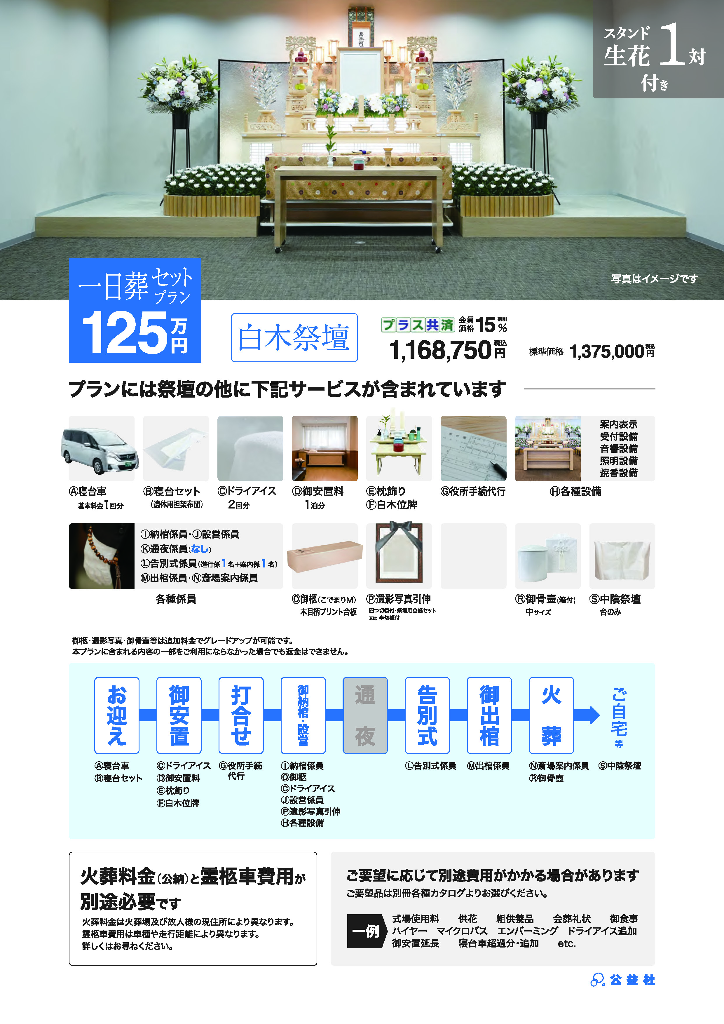 一日葬セットプラン125万（白木祭壇）