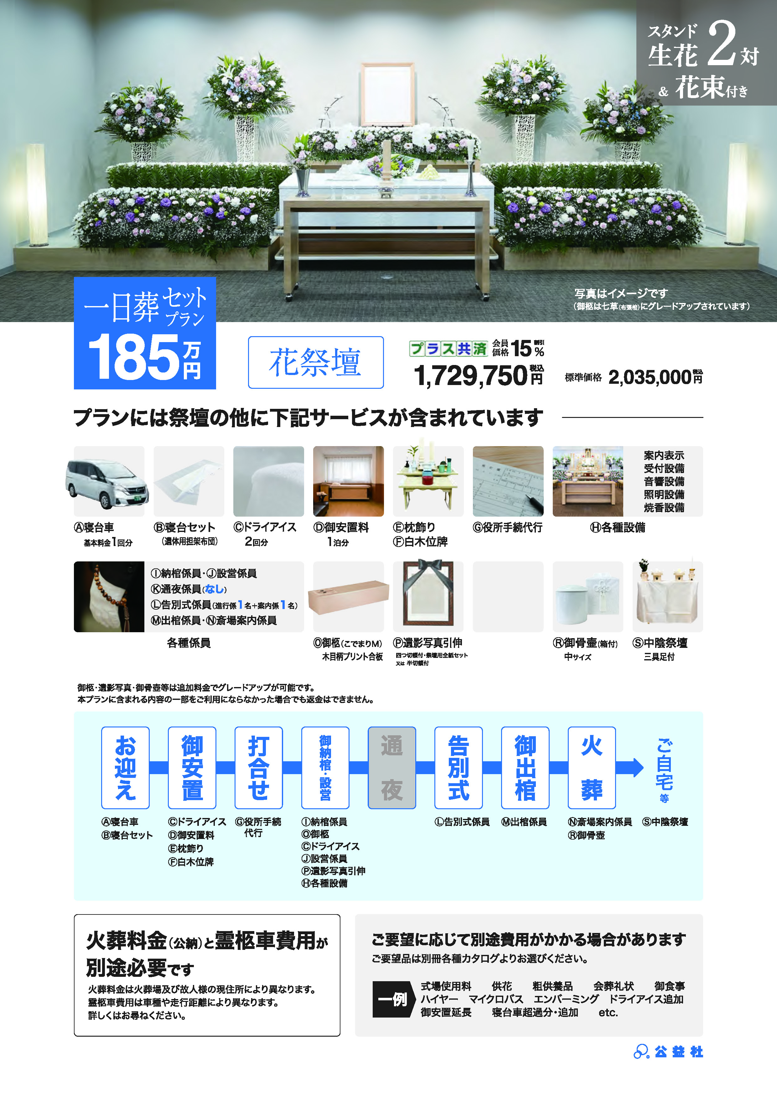 一日葬セットプラン185万（花祭壇）