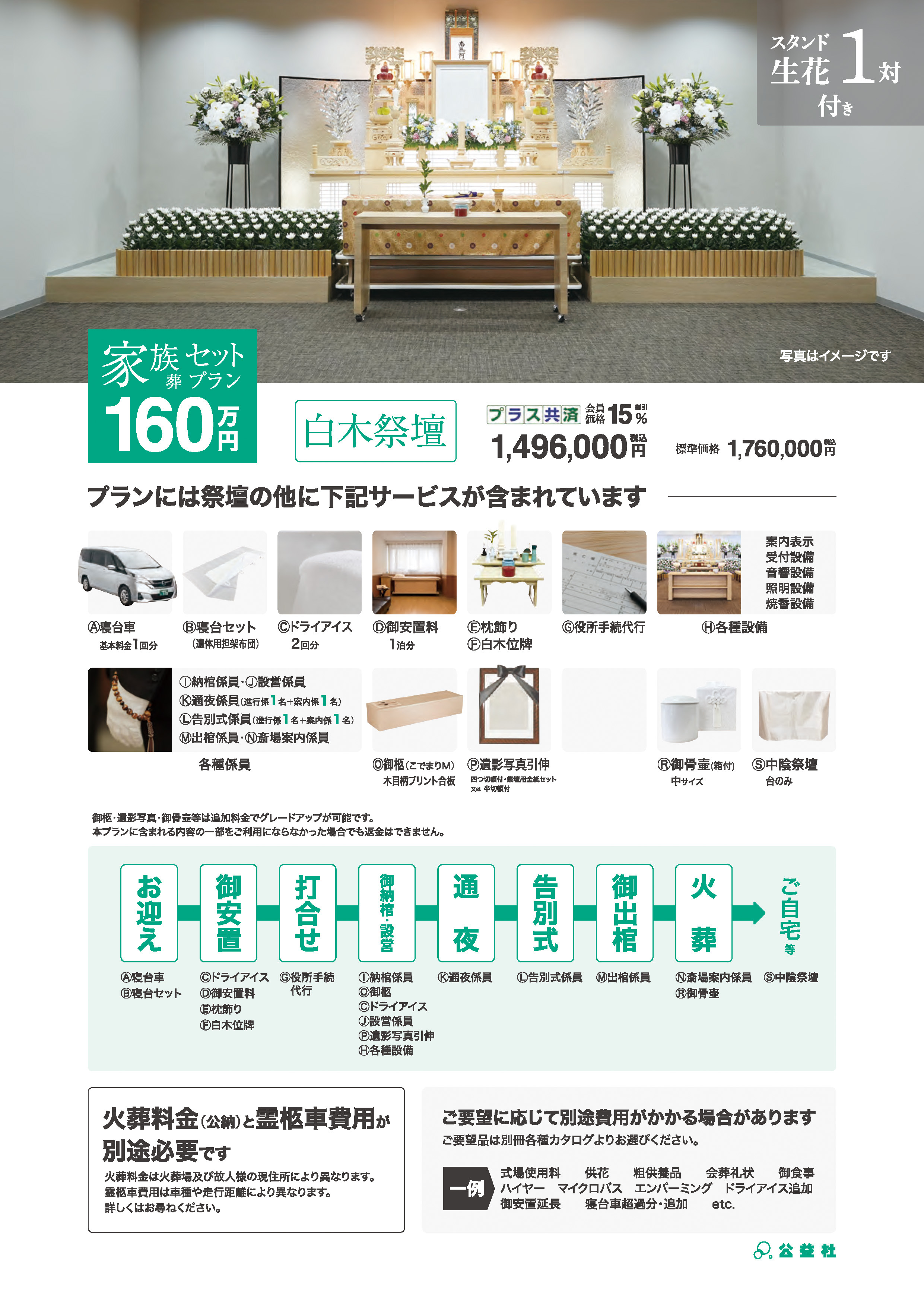 家族葬セットプラン160万（白木祭壇）